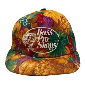 Vintage Bass Pro Shops Floral Hawaiian Snapback Trucker Hat USA Made